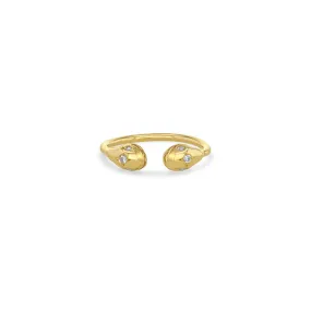 14k Double Snake Head with Diamonds Ring