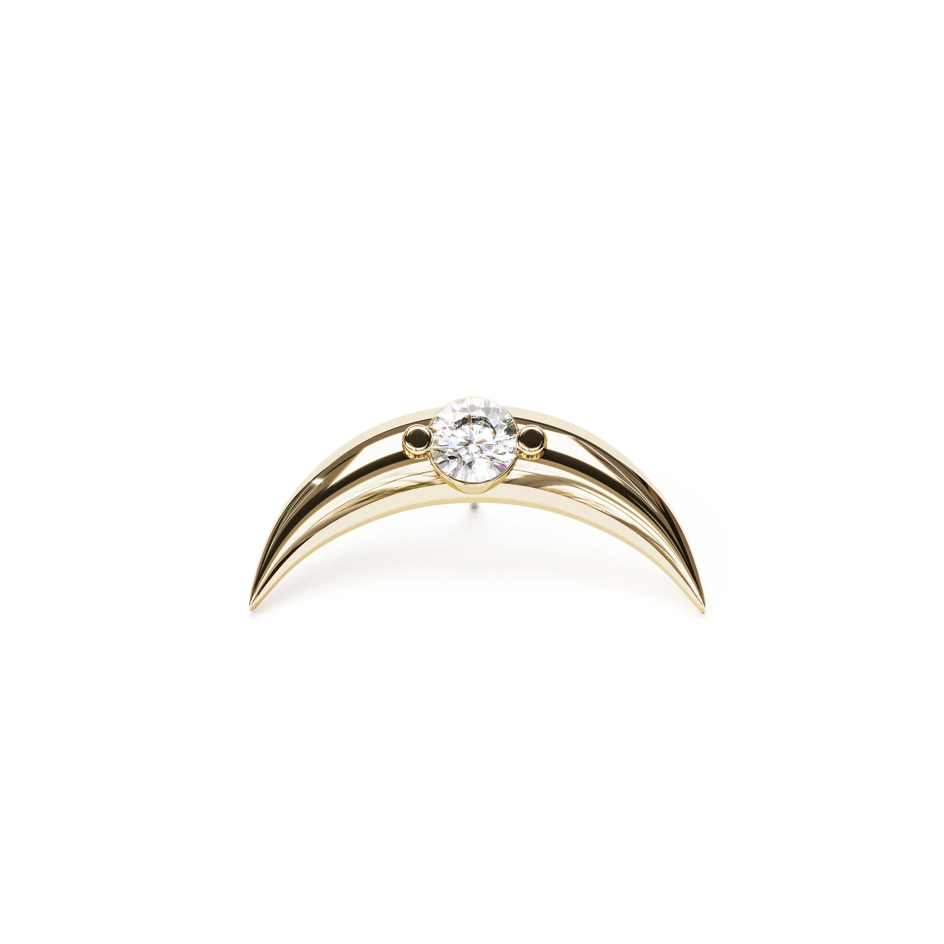 14K Gold Diamond Crescent Moon Stud