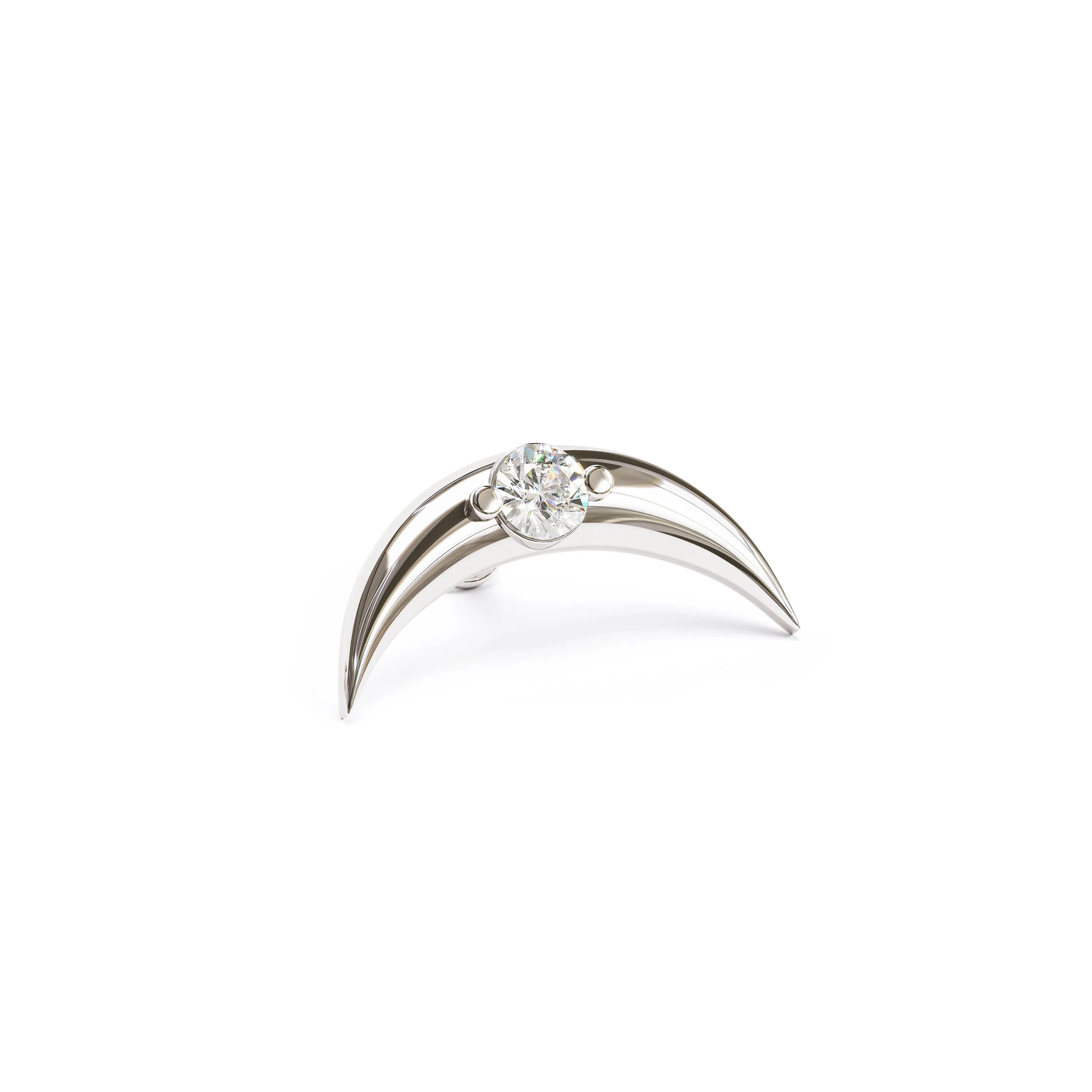 14K Gold Diamond Crescent Moon Stud