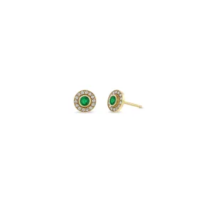 14k Round Emerald & Diamond Halo Studs