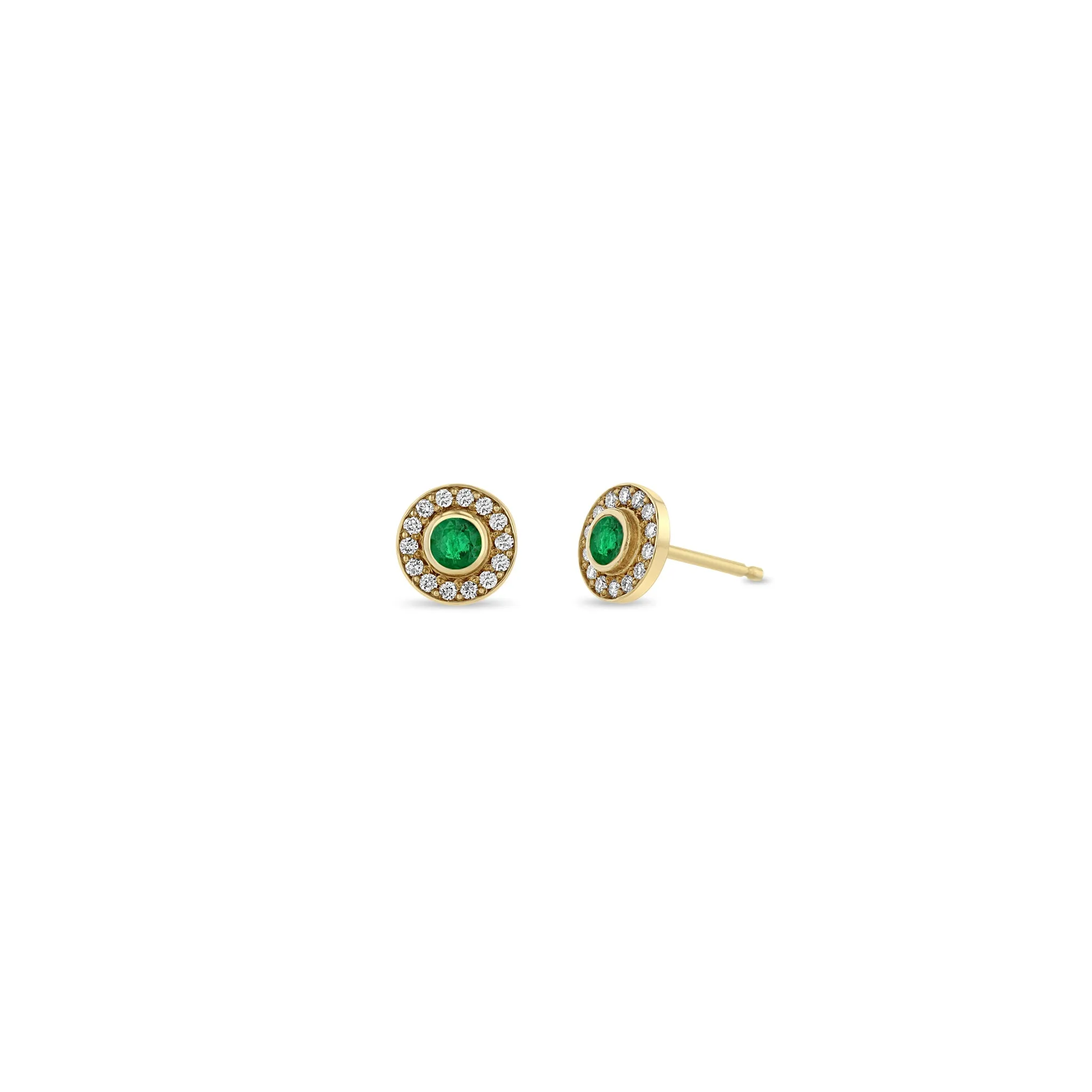 14k Round Emerald & Diamond Halo Studs