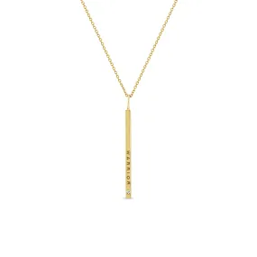 14k Thin Vertical ID Bar with Diamond Pendant Necklace