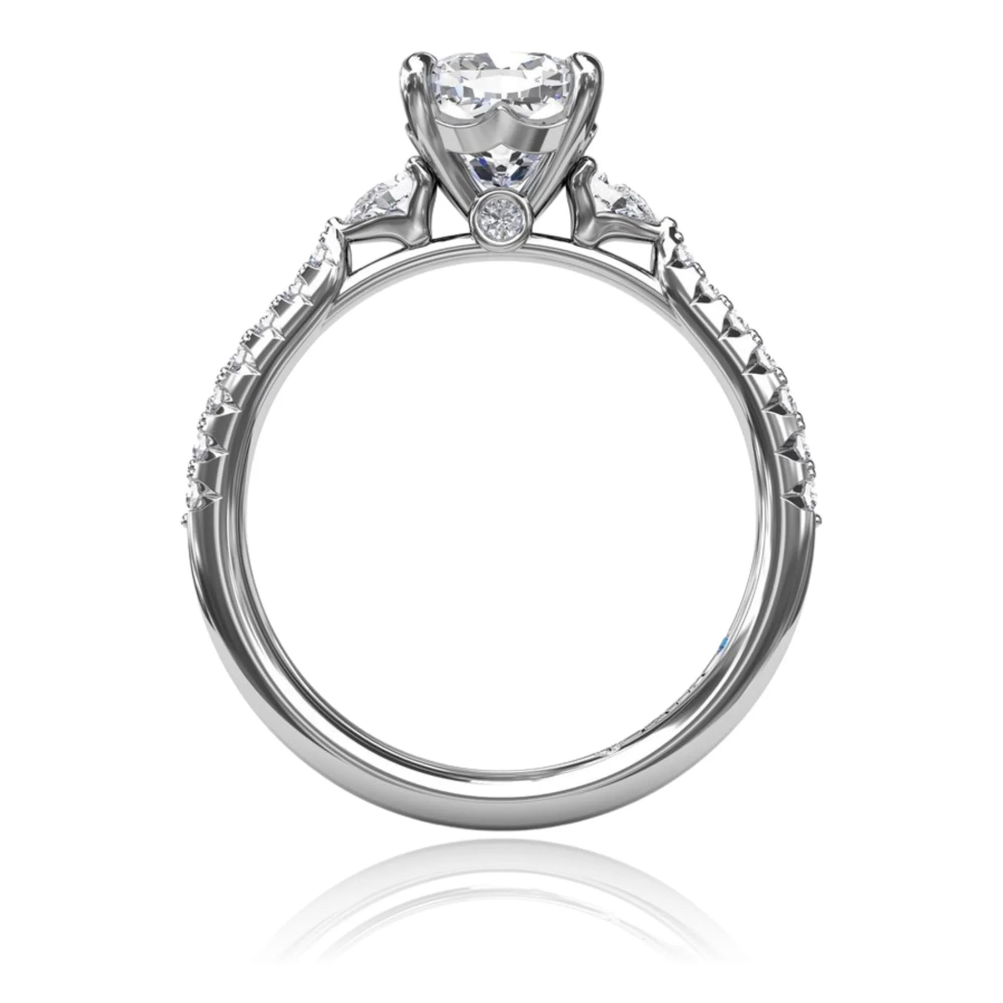 14K WHITE GOLD PEAR SHAPE AND ROUND DIAMOND ENGAGEMENT RING - SETTING ONLY