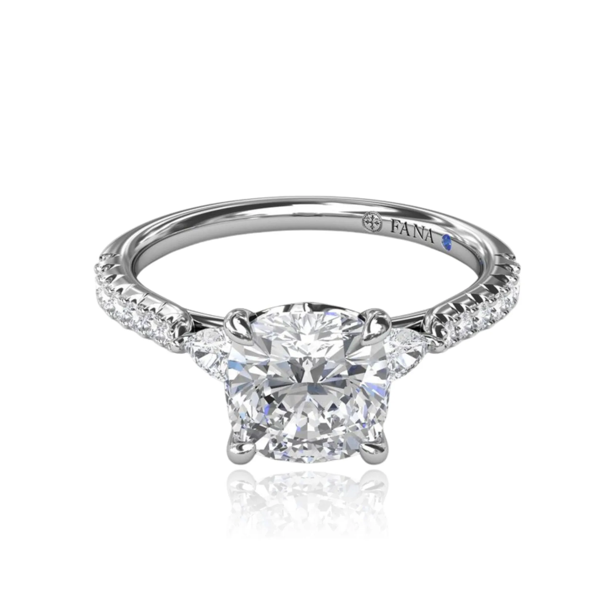 14K WHITE GOLD PEAR SHAPE AND ROUND DIAMOND ENGAGEMENT RING - SETTING ONLY