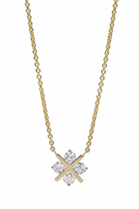 18K Yellow & 19K White Gold Diamond Cluster Pendant Necklace