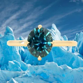 2.25ct Precision Cut Teal Montana Sapphire Four Prong Compass Set Solitaire in 18k Yellow Gold