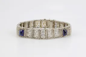 7" 14k White Gold 0.07tcw Diamond 2.83tcw Sapphire Bracelet (16.77g.)