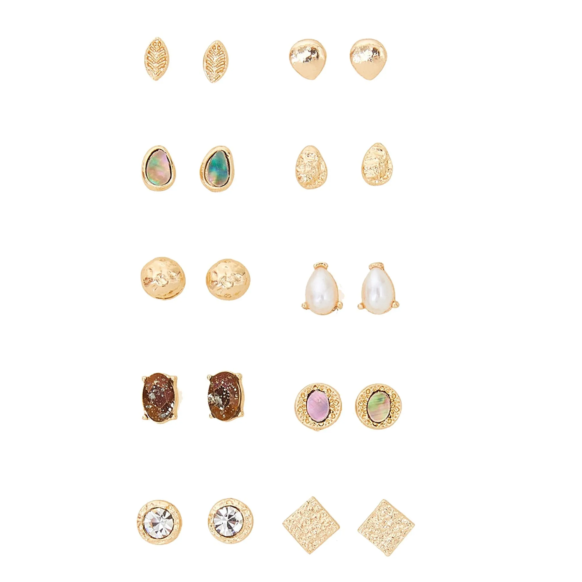 Accessorize London Women's Hammered Metal Stud Earrings 10 Pack