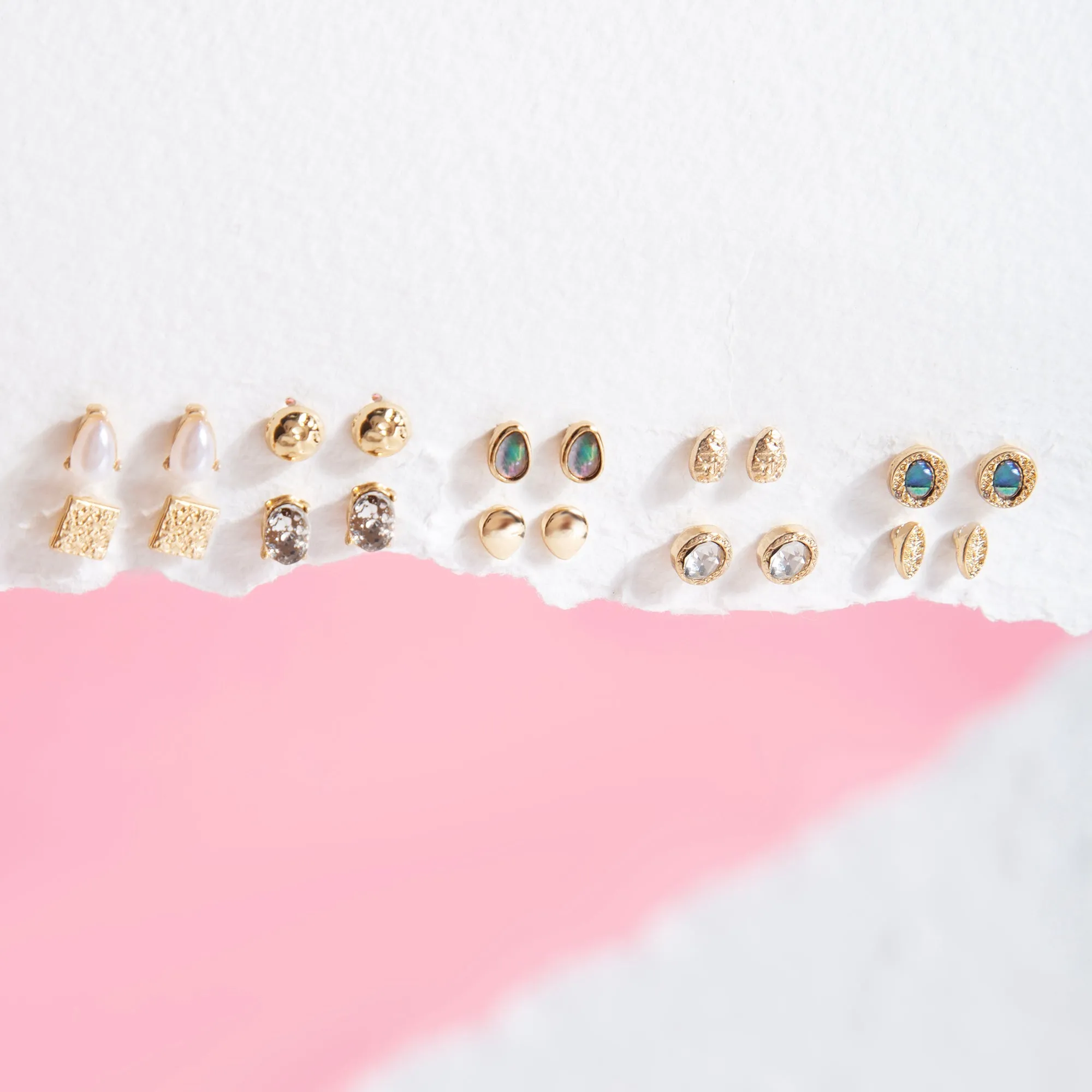 Accessorize London Women's Hammered Metal Stud Earrings 10 Pack