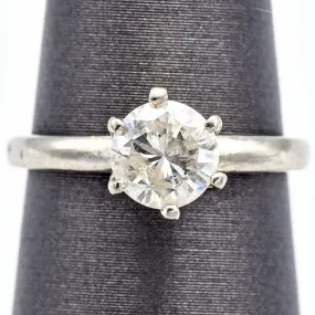 Antique 14K White Gold 0.80 Carat Diamond Solitaire Band Ring