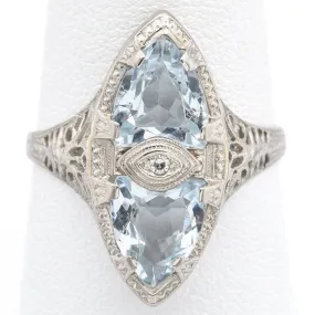 Antique 14K White Gold 2.62 TCW Aquamarine & Diamond Cocktail Ring Size 9