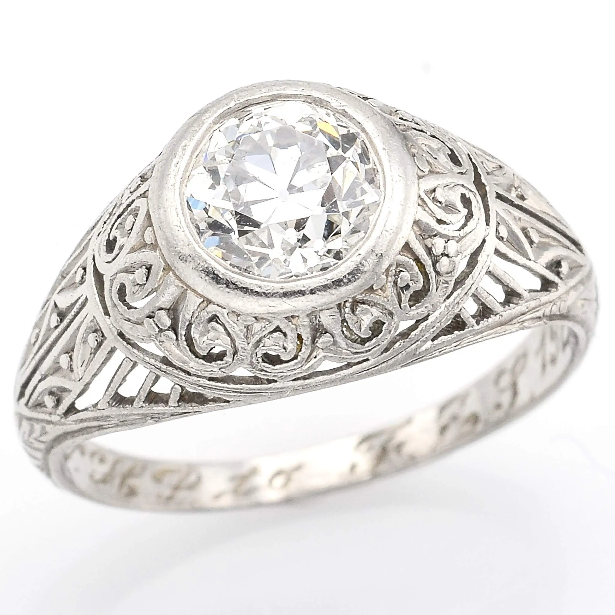 Antique Platinum 1.40 Ct Euro Cut Diamond Art Deco Band Ring