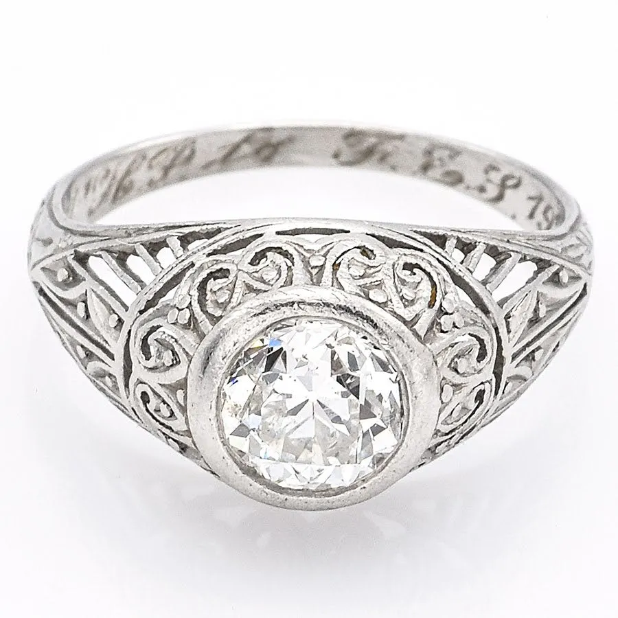 Antique Platinum 1.40 Ct Euro Cut Diamond Art Deco Band Ring