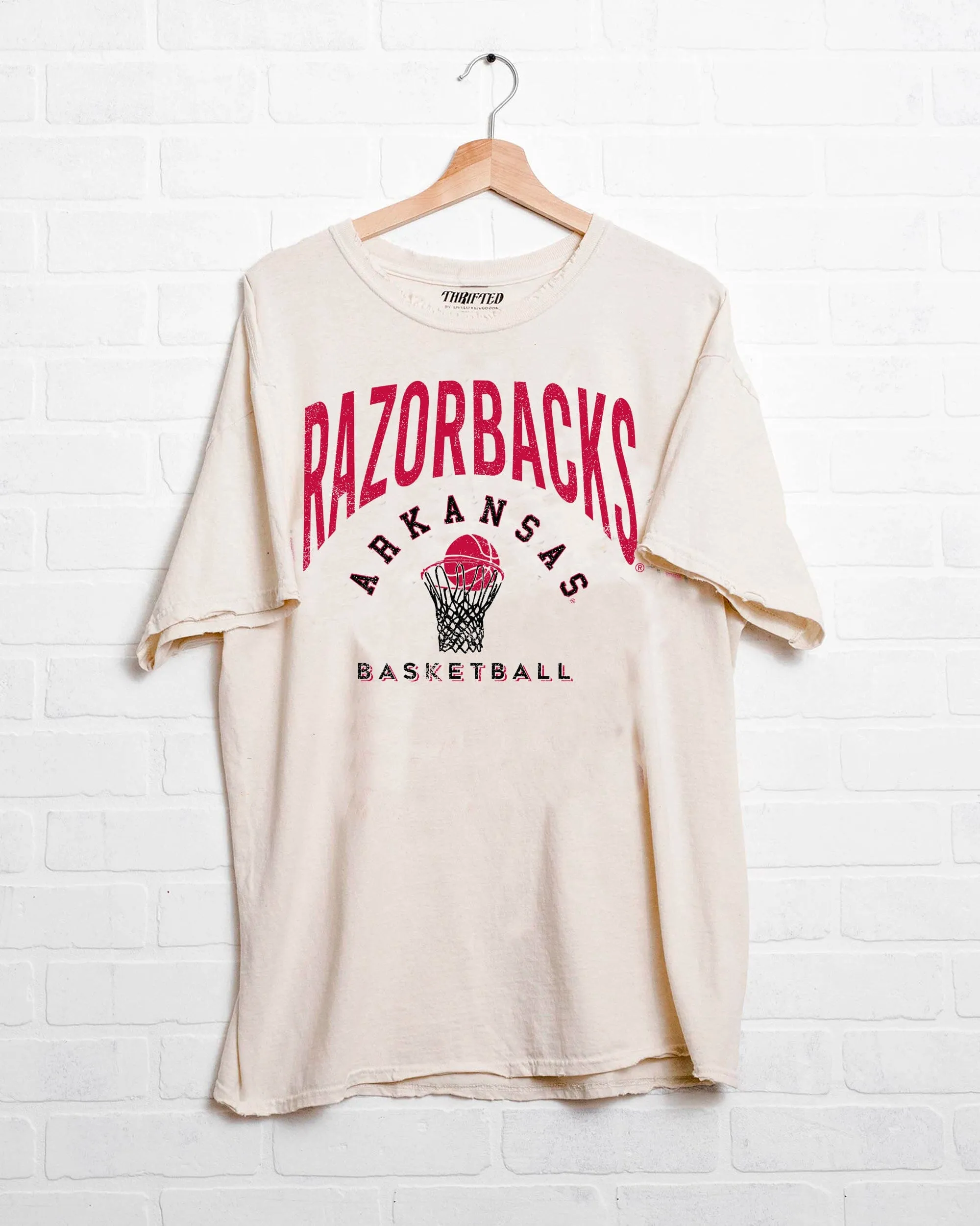 Arkansas Razorbacks Basketball Athletics Off White Thrifted Tee