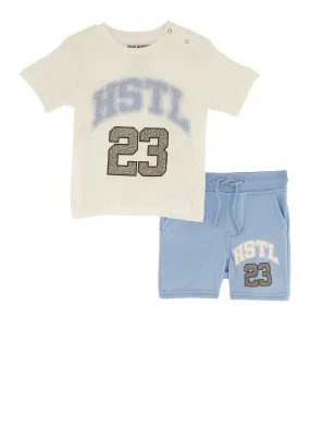 Baby Boys 0-12M Hstl 23 Chenille Graphic Patch Tee and Shorts