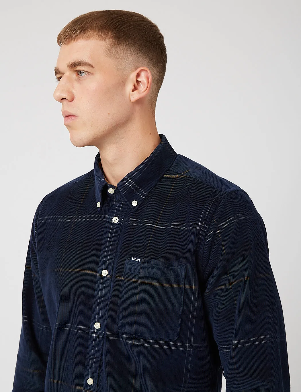 Barbour Blair Tailored Shirt (Cord) - Seaweed Tartan Blue