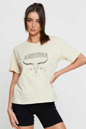 Beige Graphic T Shirt Short Sleeve