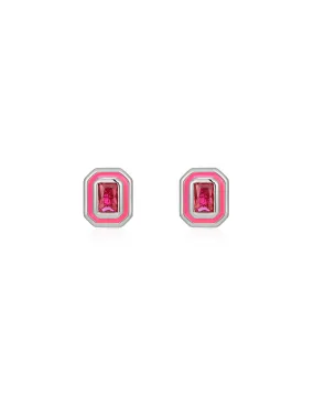 Bezel Studs- Hot Pink- Silver