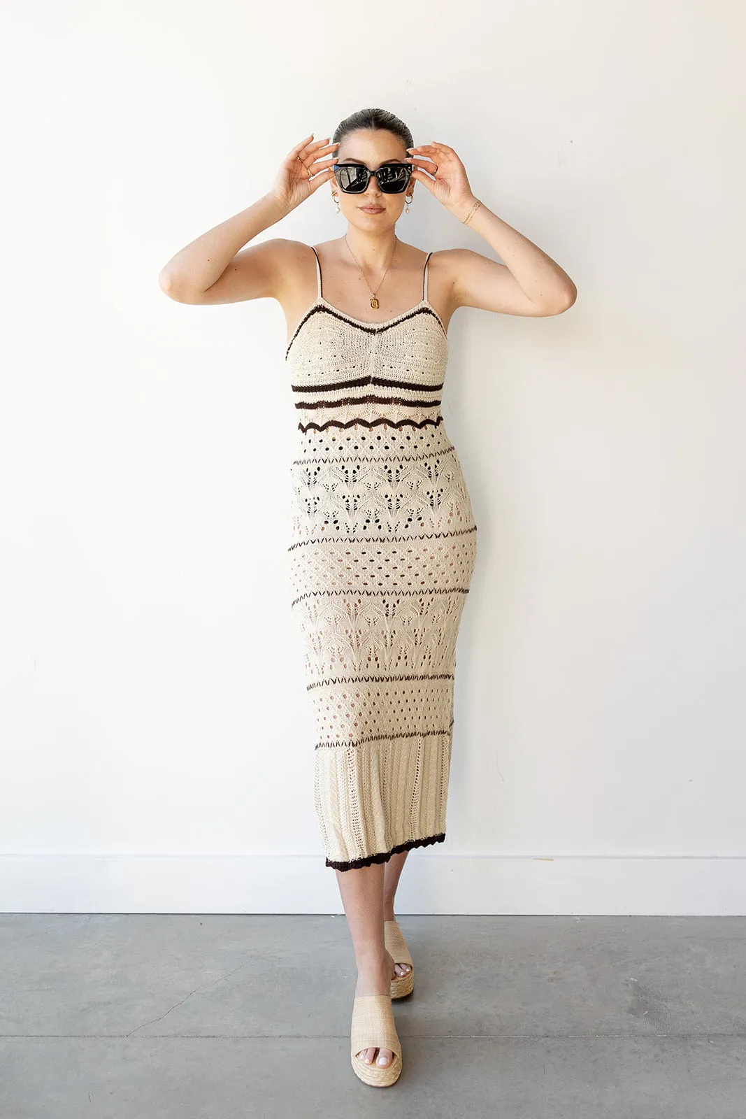 bianca crochet striped maxi dress