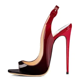 Black Red Gradient Open Toe High Heels Slingback Sandals