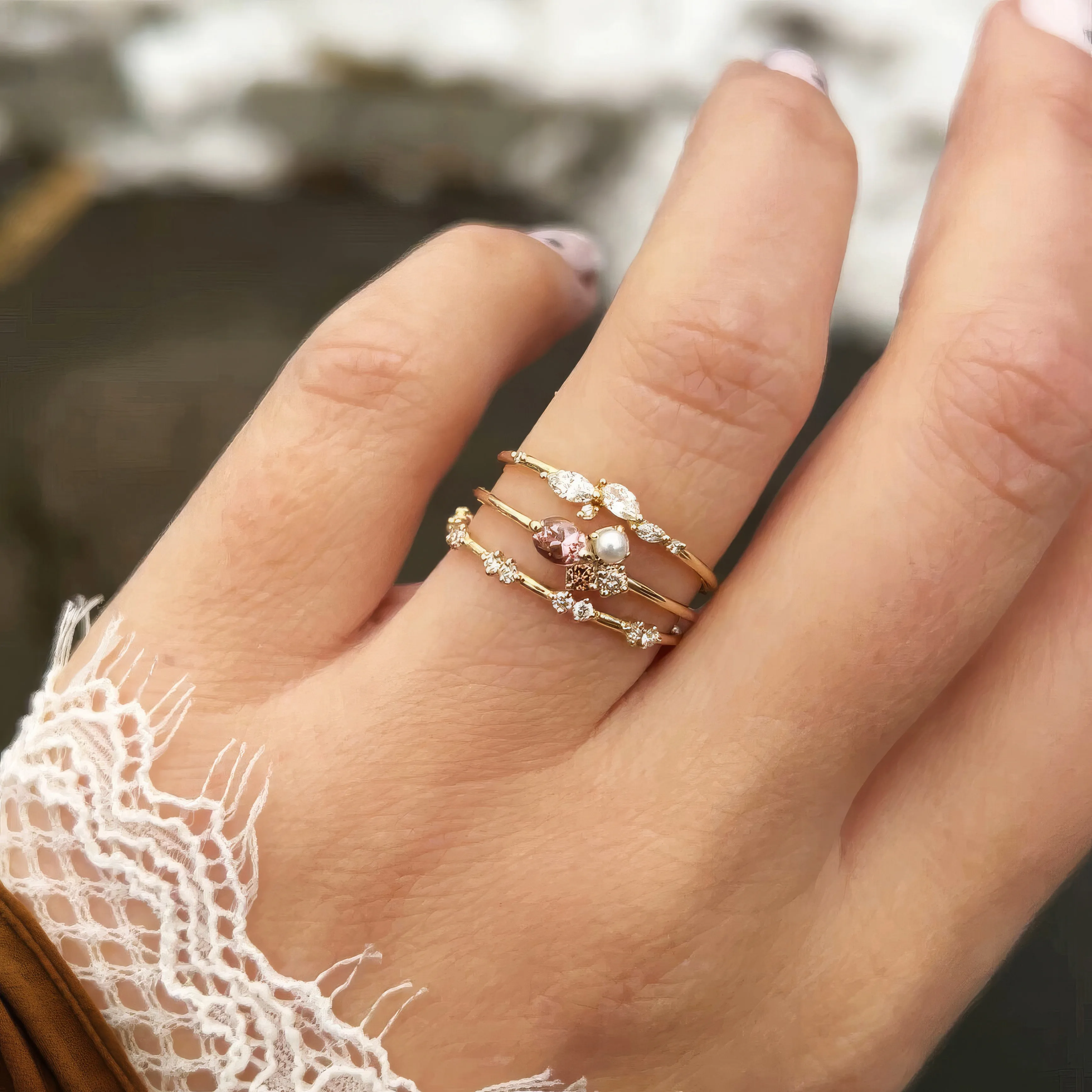 Blush Mini Cluster Ring in White - OOS