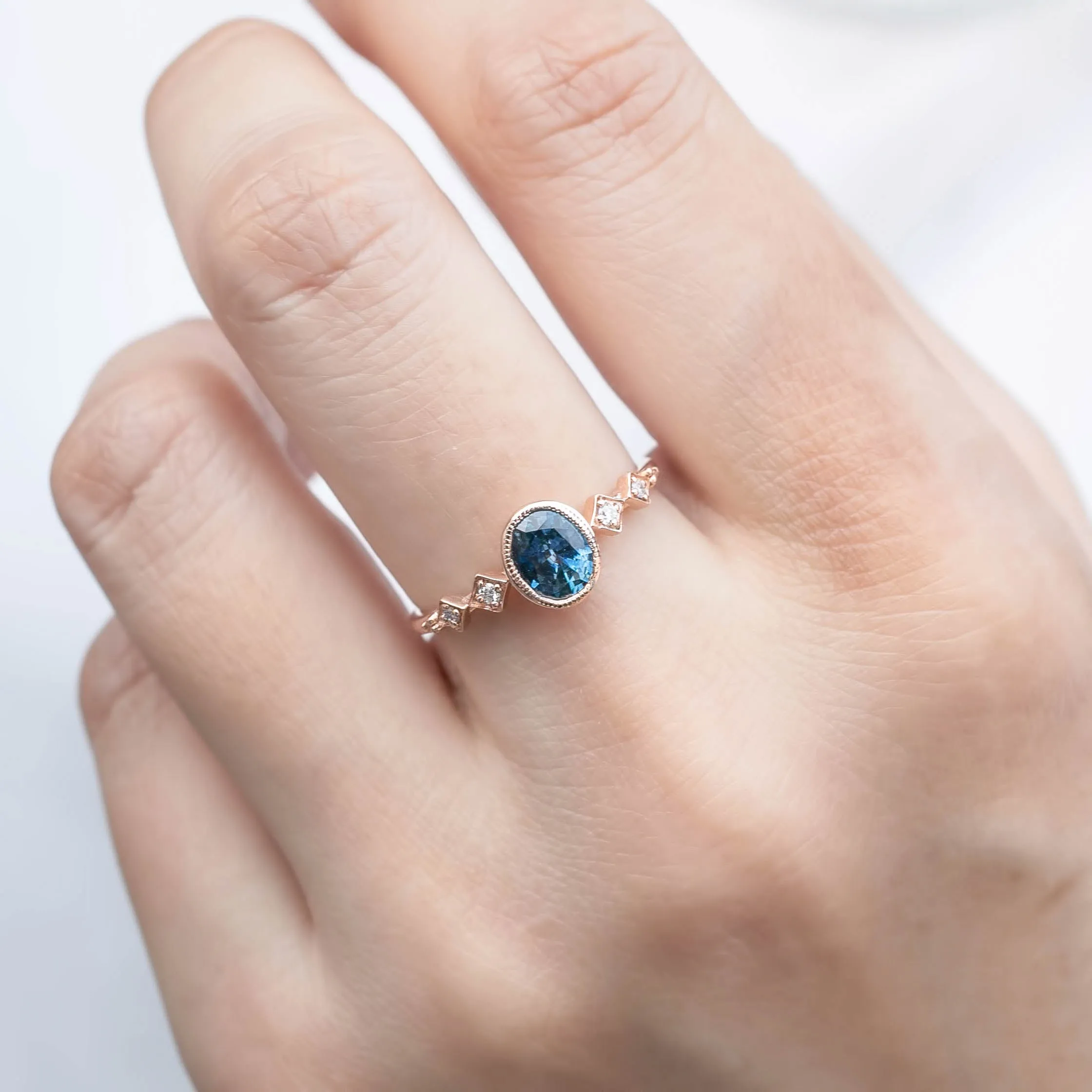 Celeste Ring 0.80ct Oval Blue Montana Sapphire, 14k Rose Gold (One of a kind)