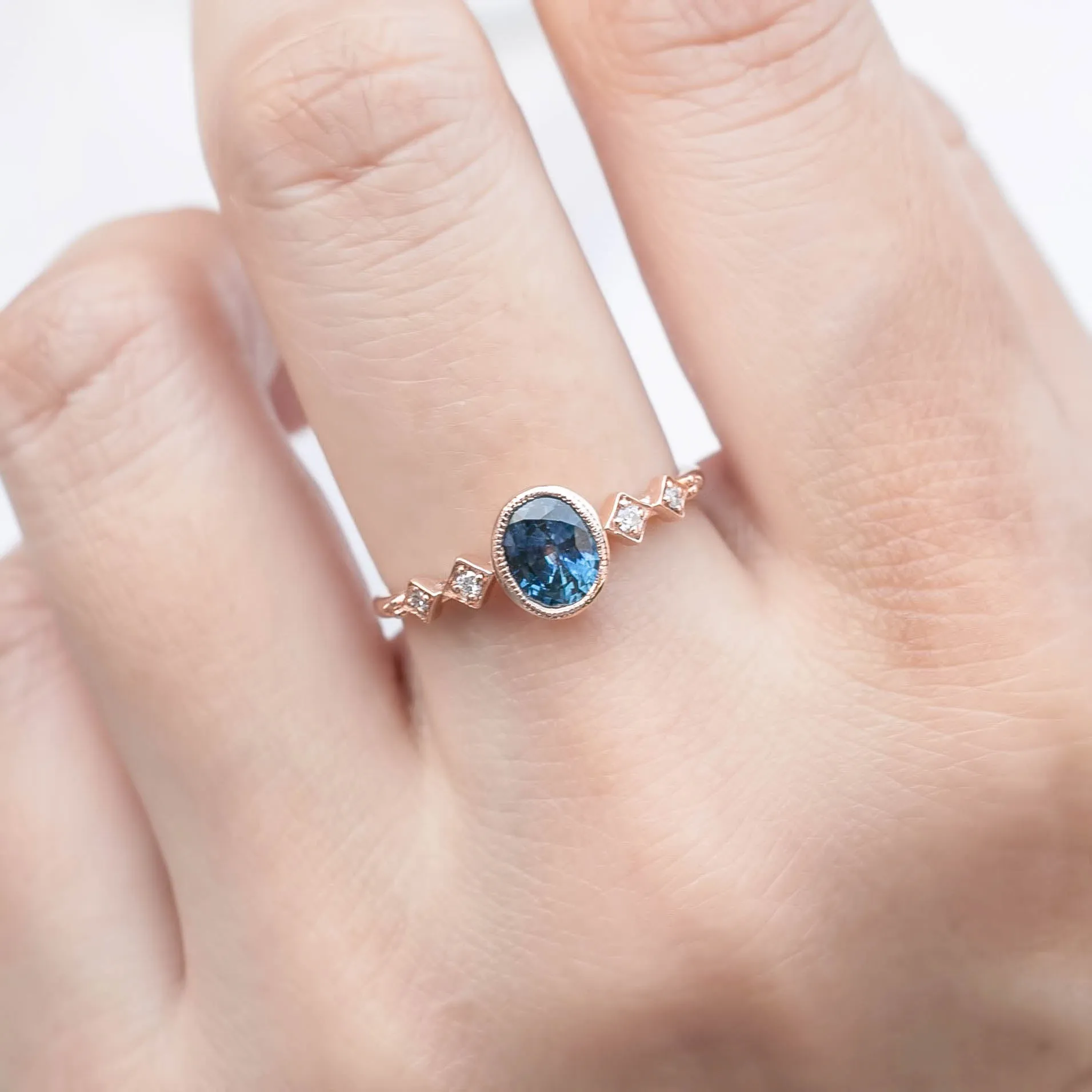 Celeste Ring 0.80ct Oval Blue Montana Sapphire, 14k Rose Gold (One of a kind)