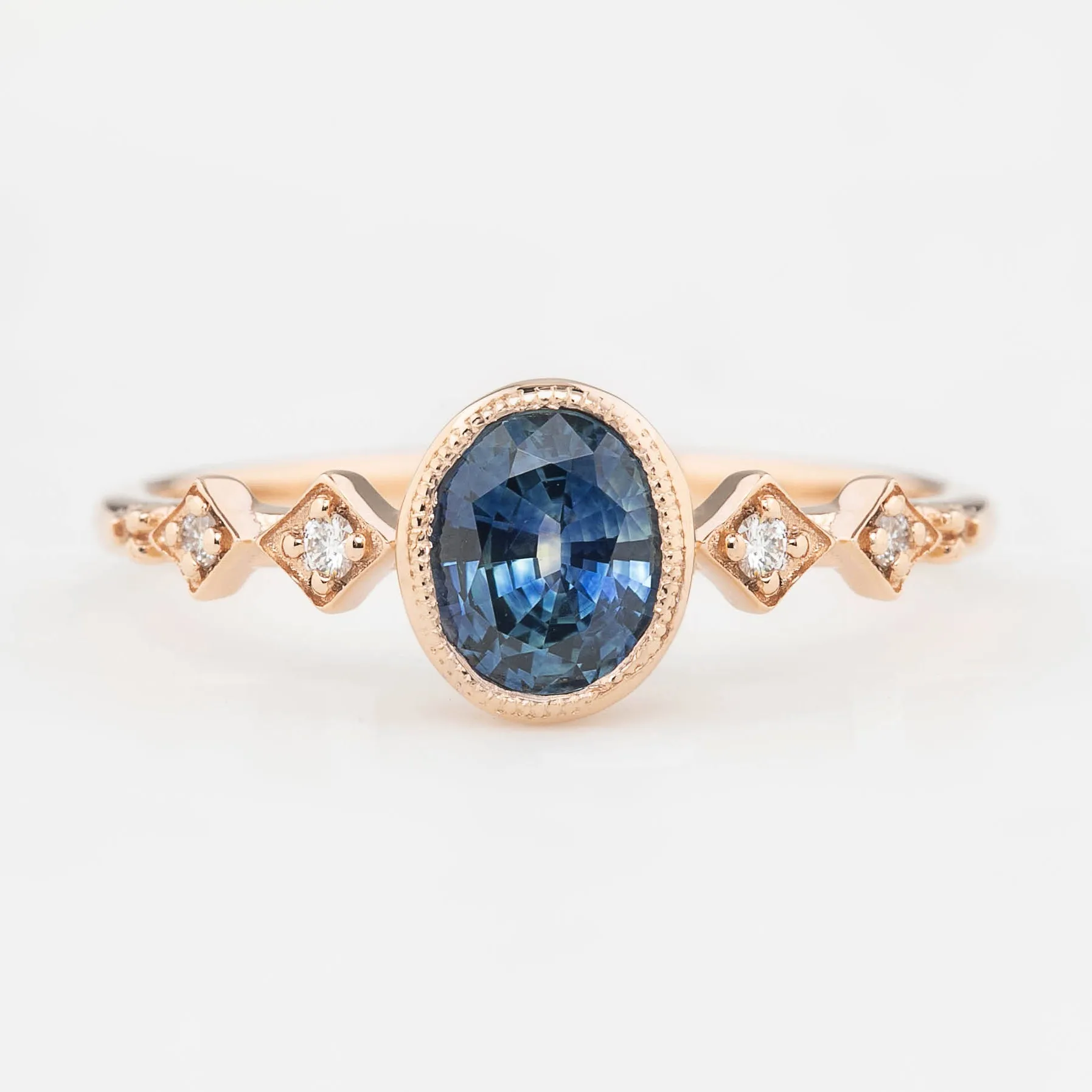 Celeste Ring 0.80ct Oval Blue Montana Sapphire, 14k Rose Gold (One of a kind)