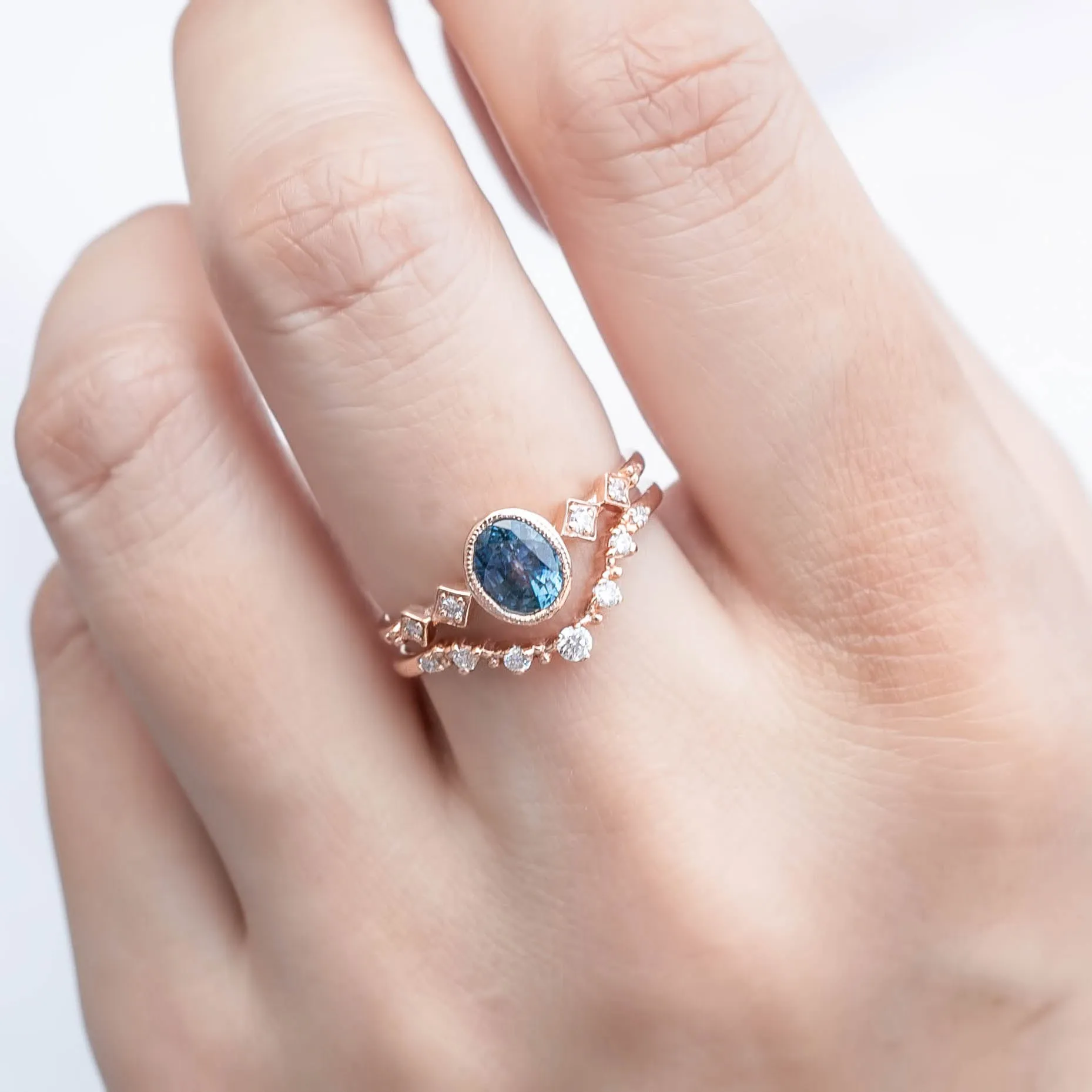 Celeste Ring 0.80ct Oval Blue Montana Sapphire, 14k Rose Gold (One of a kind)