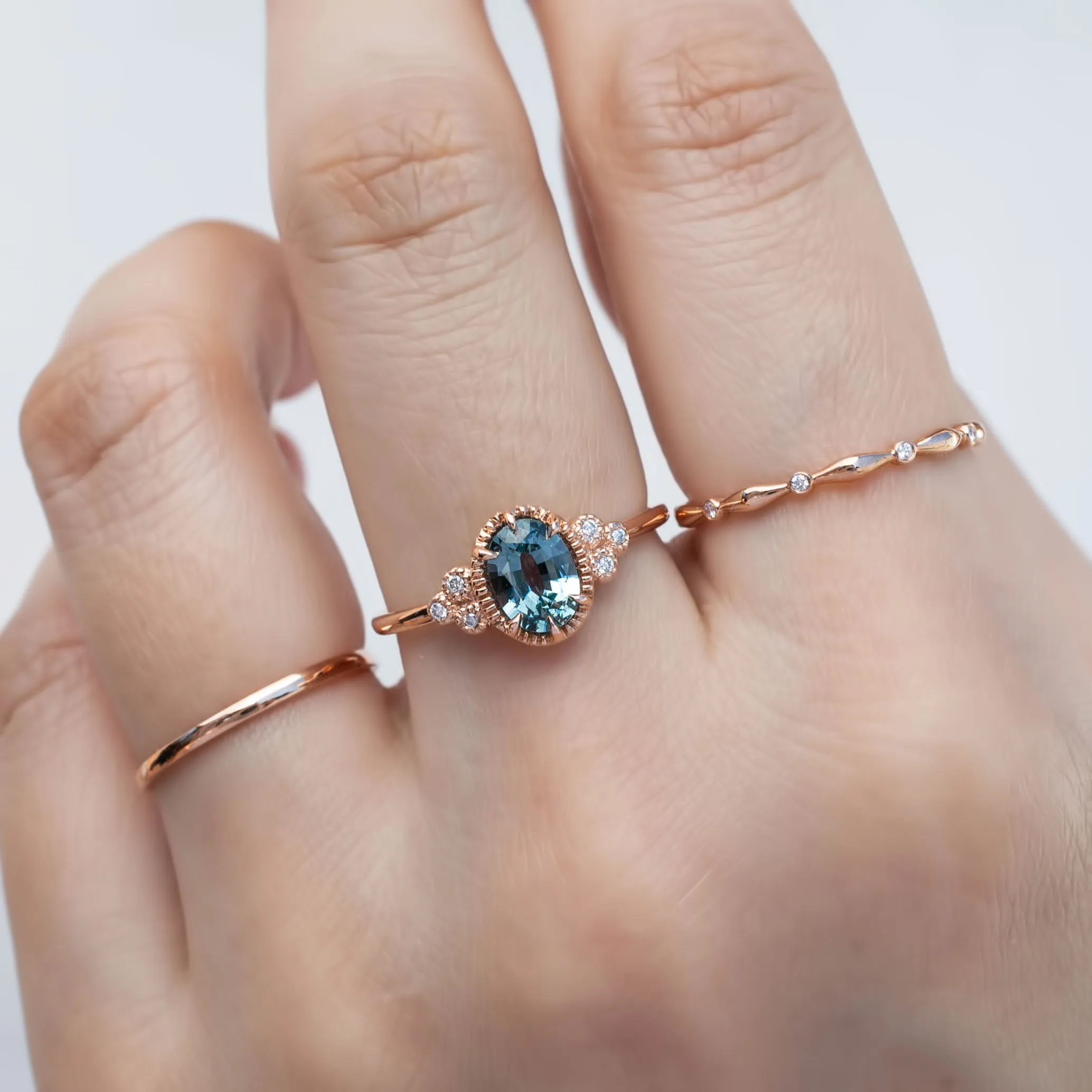 Celine Ring - 0.86ct Blue Green Montana Sapphire Ring, 14k Rose Gold (One of a kind)