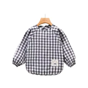 Classic Gingham Style Long-Sleeve Baby Smock in Navy Blue