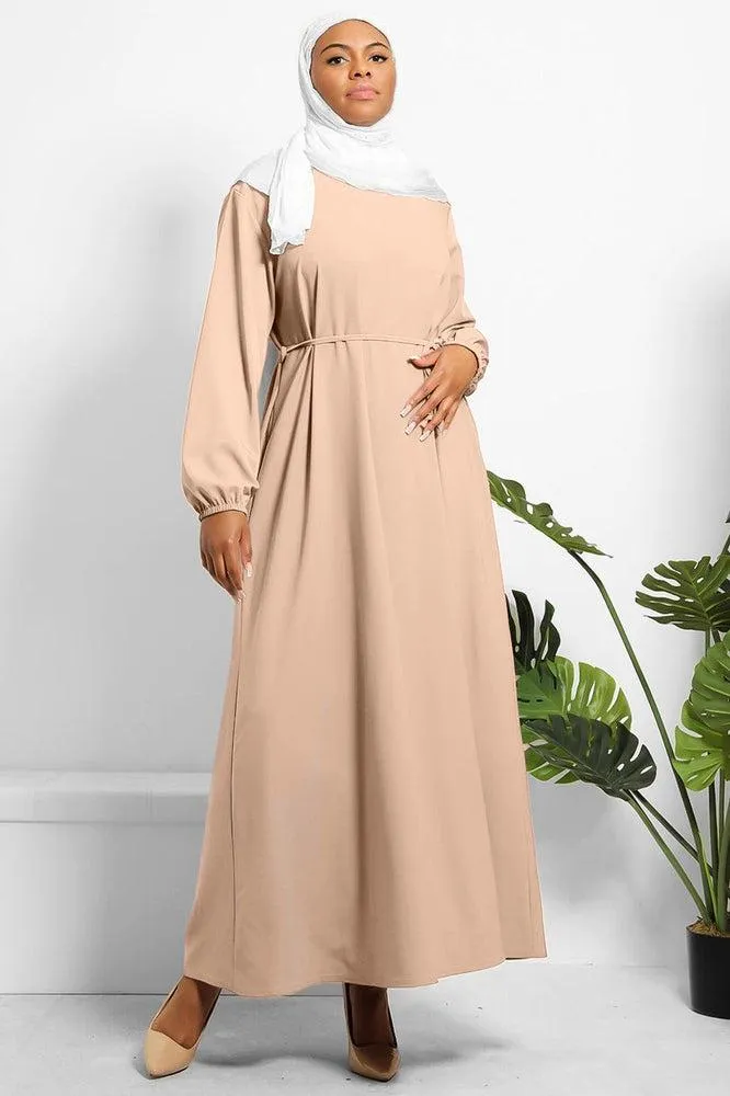 Colour Block Balloon Sleeves Modest Dress