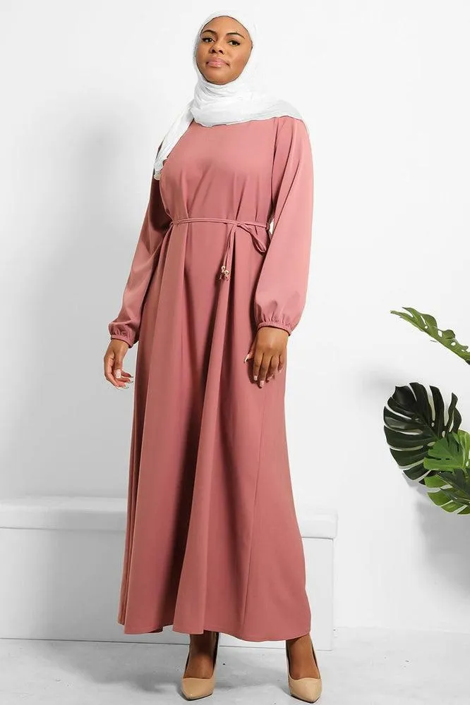 Colour Block Balloon Sleeves Modest Dress