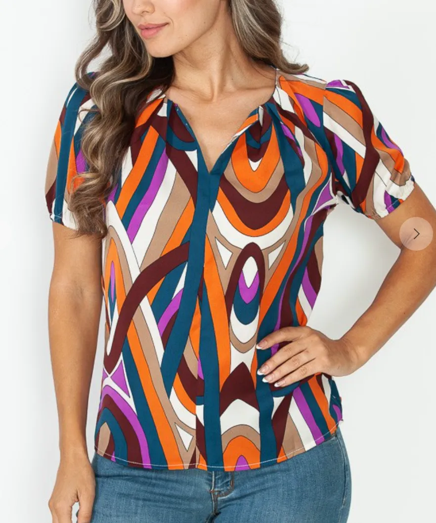 Elle Abstract Print Top- Purple