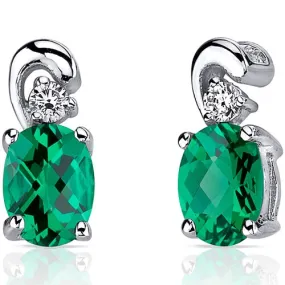 Emerald Earrings Sterling Silver Oval Shape 1.5 Carats