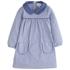 Evelyn Dress - Gray Blue Stripe