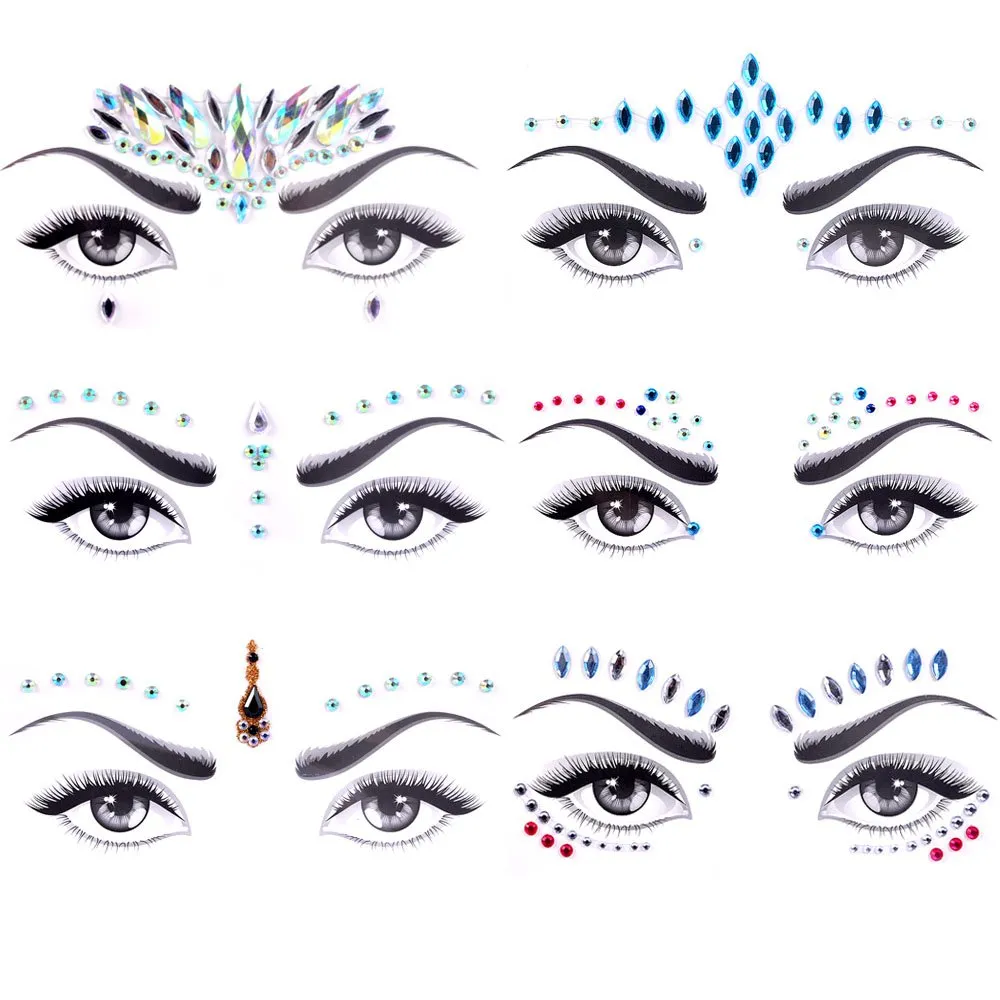 Face Jewels Tribal Face Bindi Sticker Sets 16 Different Styles Faceted Marquis Teardrop Iridescent Clear Colored Gold Diamond Shaped Accent Your Eyes Check Them Out!