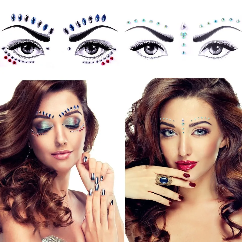 Face Jewels Tribal Face Bindi Sticker Sets 16 Different Styles Faceted Marquis Teardrop Iridescent Clear Colored Gold Diamond Shaped Accent Your Eyes Check Them Out!