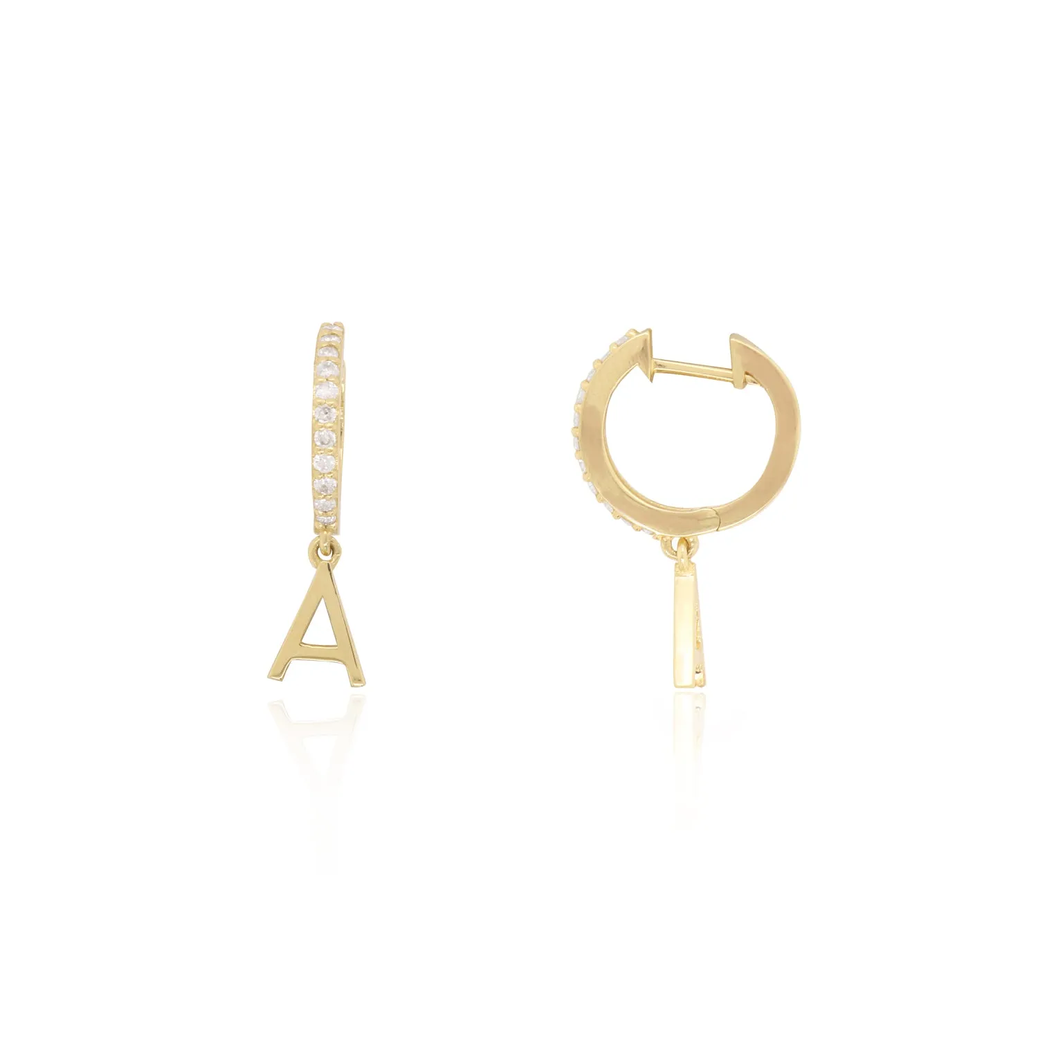 Gold Initial Drop Diamond Huggie Earrings