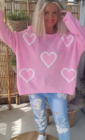 Knitted Heart Sweater Pink