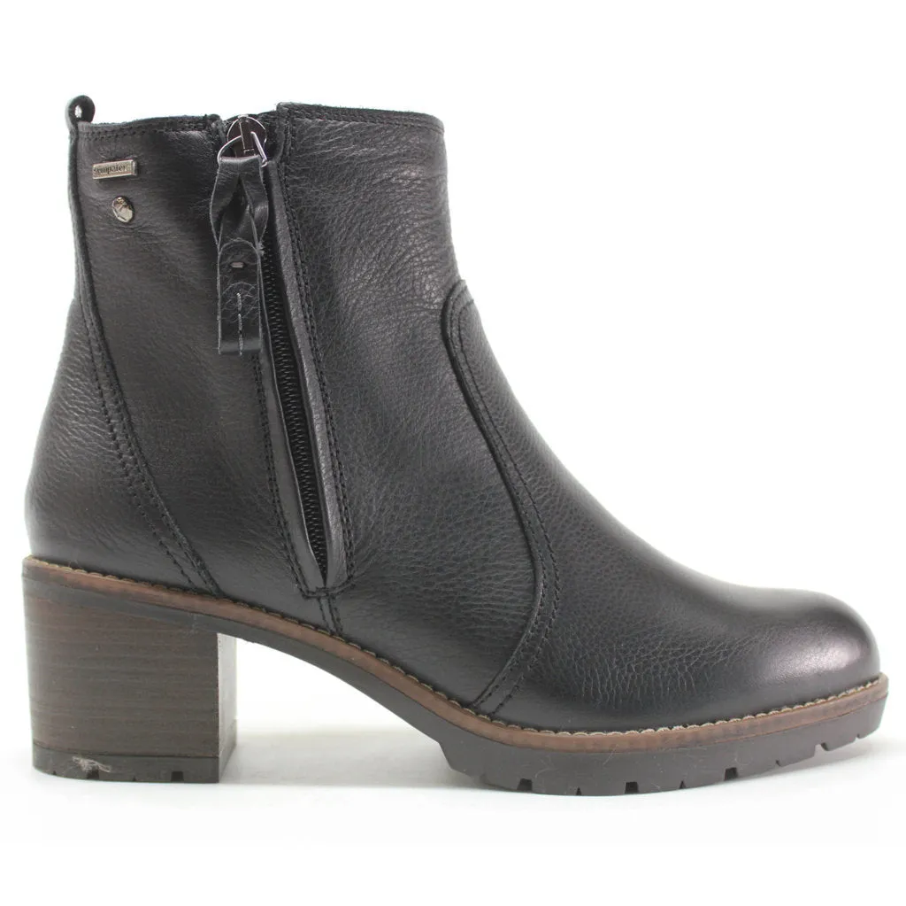 Llanes Caflskin Leather Women's Zip Up Mid Heel Ankle Boots