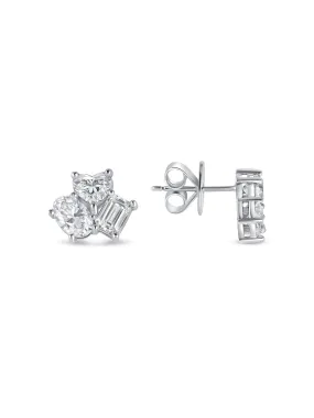 Mixed Shape Diamond Stud Earrings 14K