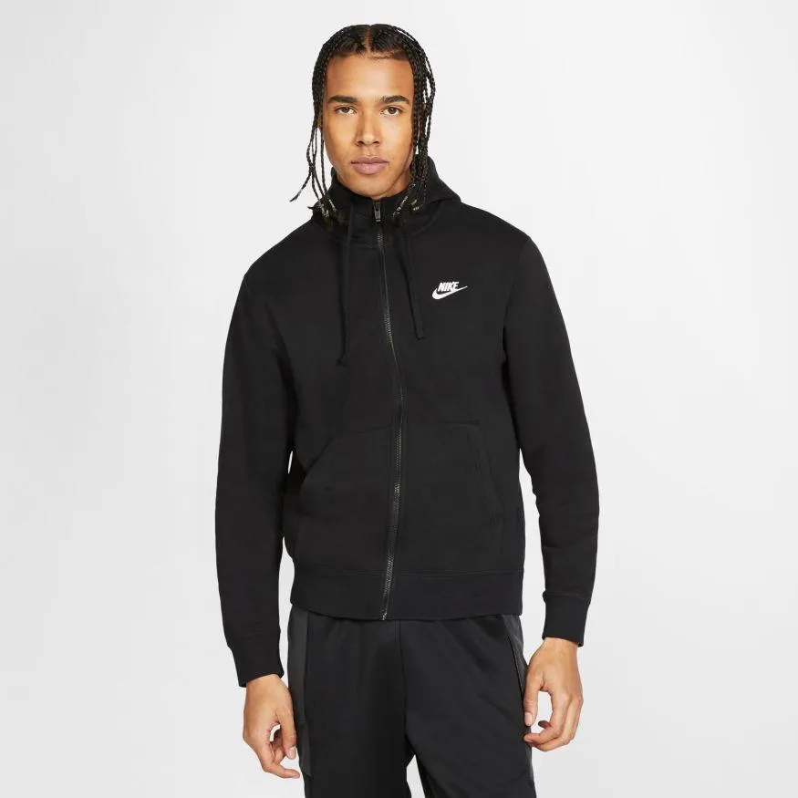 NIKE UNISEX SPORTSWEAR CLUB FLEECE BLACK FULL-ZIP HOODED JACKET