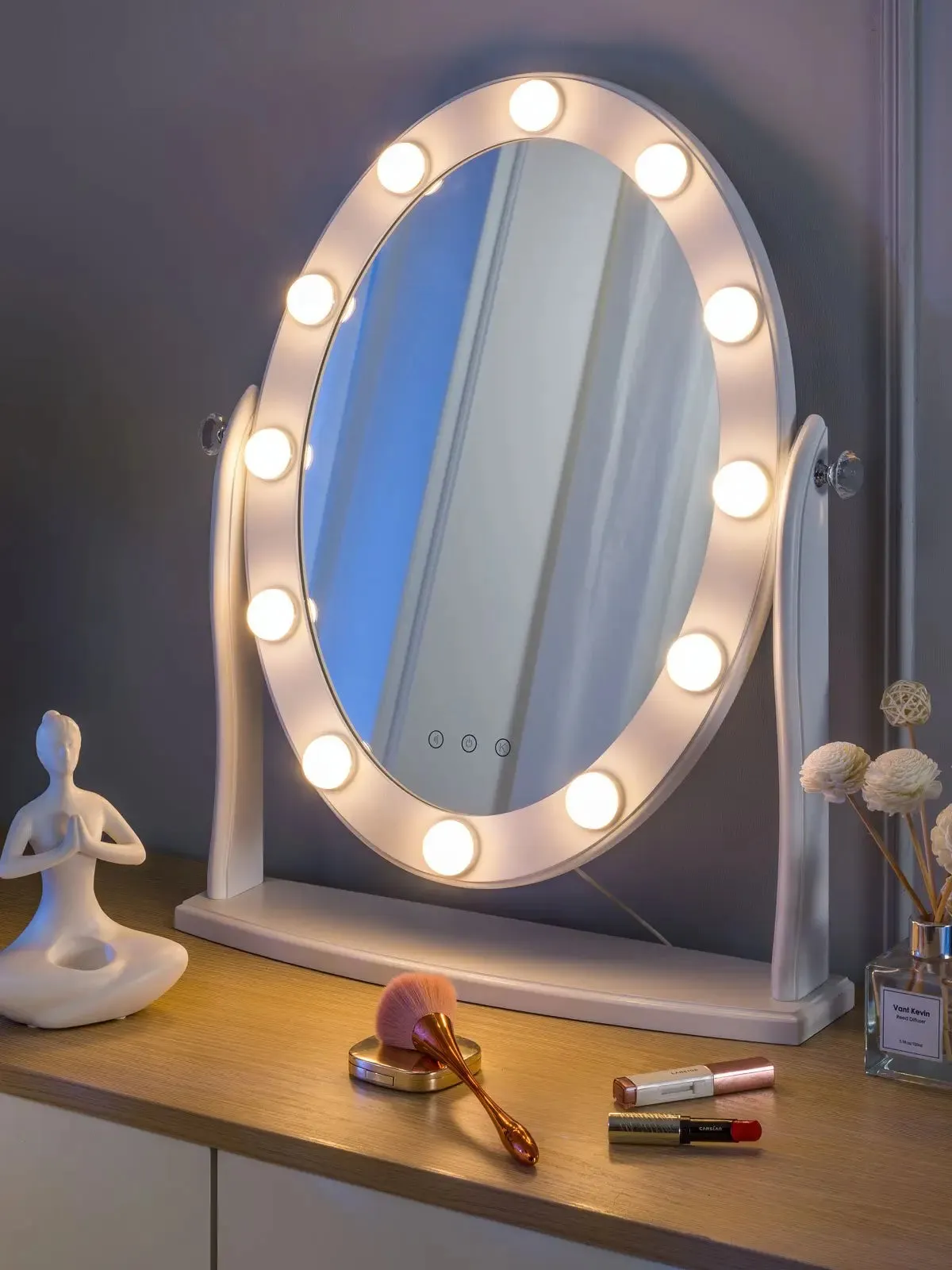 Starry 8 Round Adjustable LED Hollywood Vanity Mirror - White