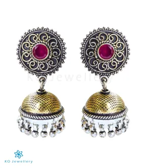 The Vrinda Silver Antique Jhumkas (2 tone)