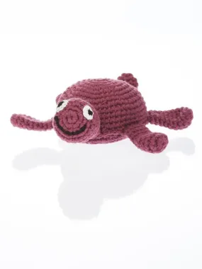 Turtle - Fair Trade Organic Crochet Baby Rattle - Purple