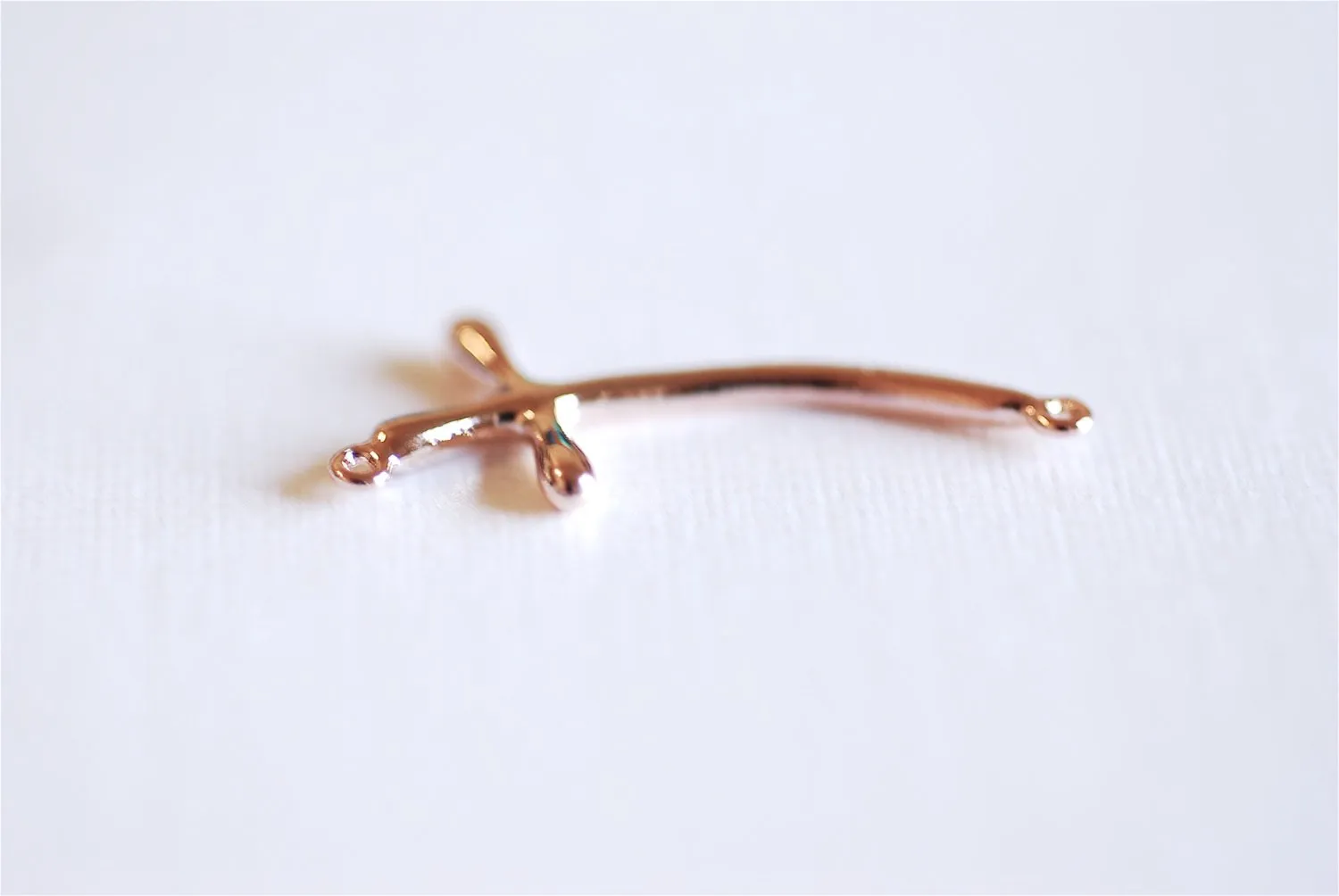 Wholesale Pink Rose Gold Vermeil Curved Cross Connector Charm- 18k gold over Sterling Silver Sideways Cross Charm Pendant, Bent Cross Connector, 294